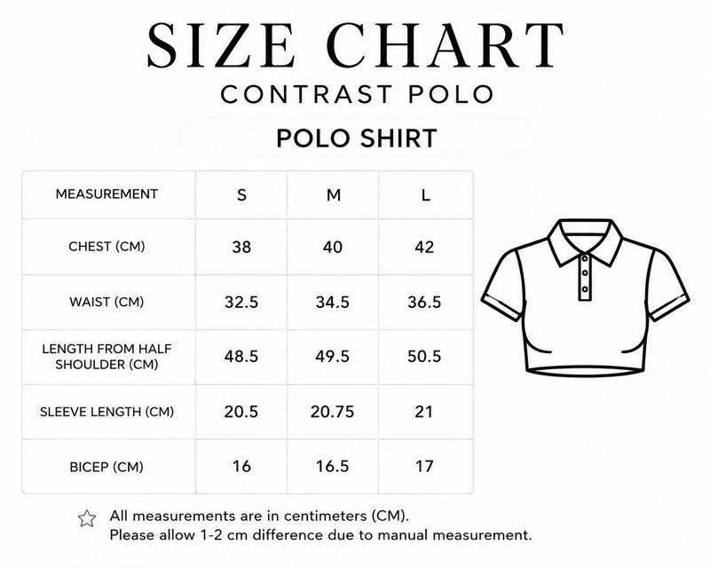 Size chart for LA ’97 Contrast Polo